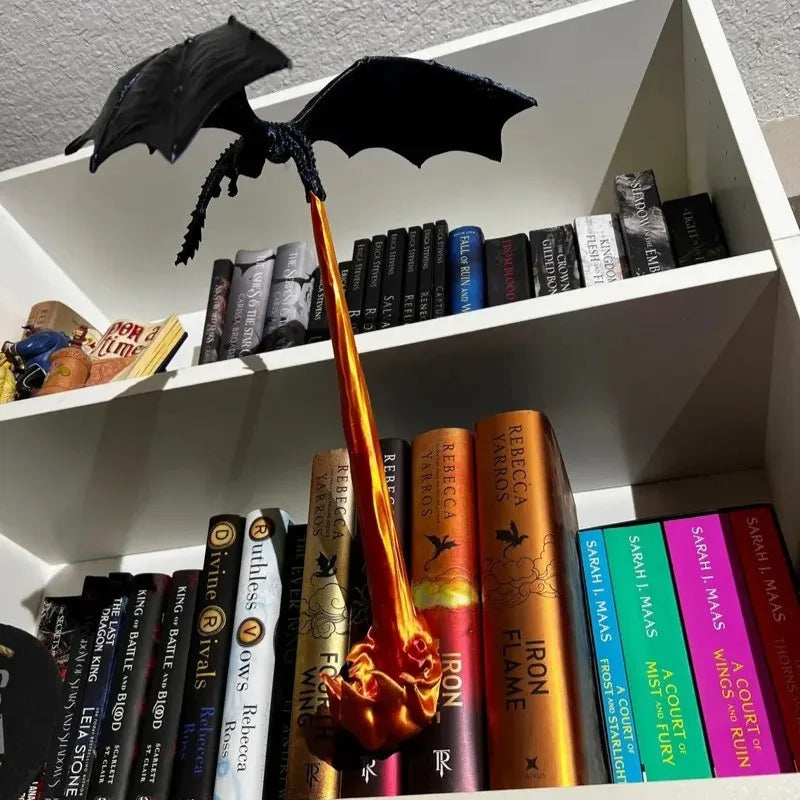 Halloween Dragon Flame Book Nook – Glowing Fire Dragon Bookshelf Insert, Spooky Fantasy Decor with LED Light for Haunted Home & Book Lovers