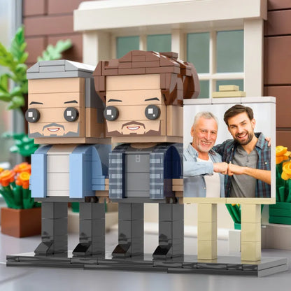 Figuras de ladrillo personalizadas de cuerpo completo para 2 personas con marco de foto personalizado, regalo del Día del Padre