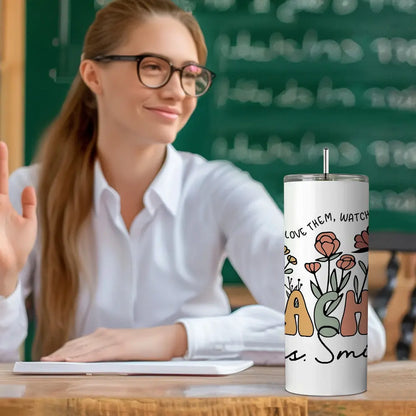 Personalized Wildflowers Teacher Tumbler – 20oz Skinny with Lid & Straw