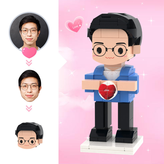 Figuras de ladrillo personalizadas con cabeza linda, figuras de ladrillo personalizadas para una persona, figuras de ladrillo de hombre que muestra amor