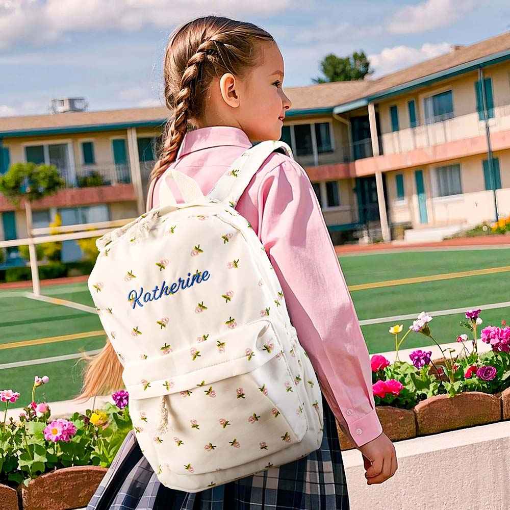 customized mini backpack Hand embroidered personalised kids (0-18m) Cognac / Hearts 100% Yarn Personalized Name Backpack for Girls