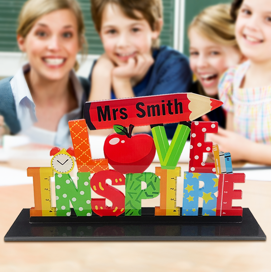 Personalized Love & Inspire Teacher Desk Sign – Custom Name Acrylic