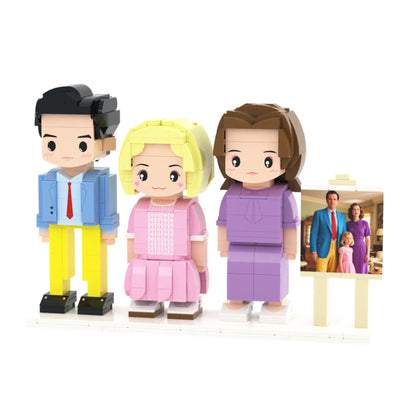 Custom Full-Body Cute Brick Figures of 3 People with Frame 2
