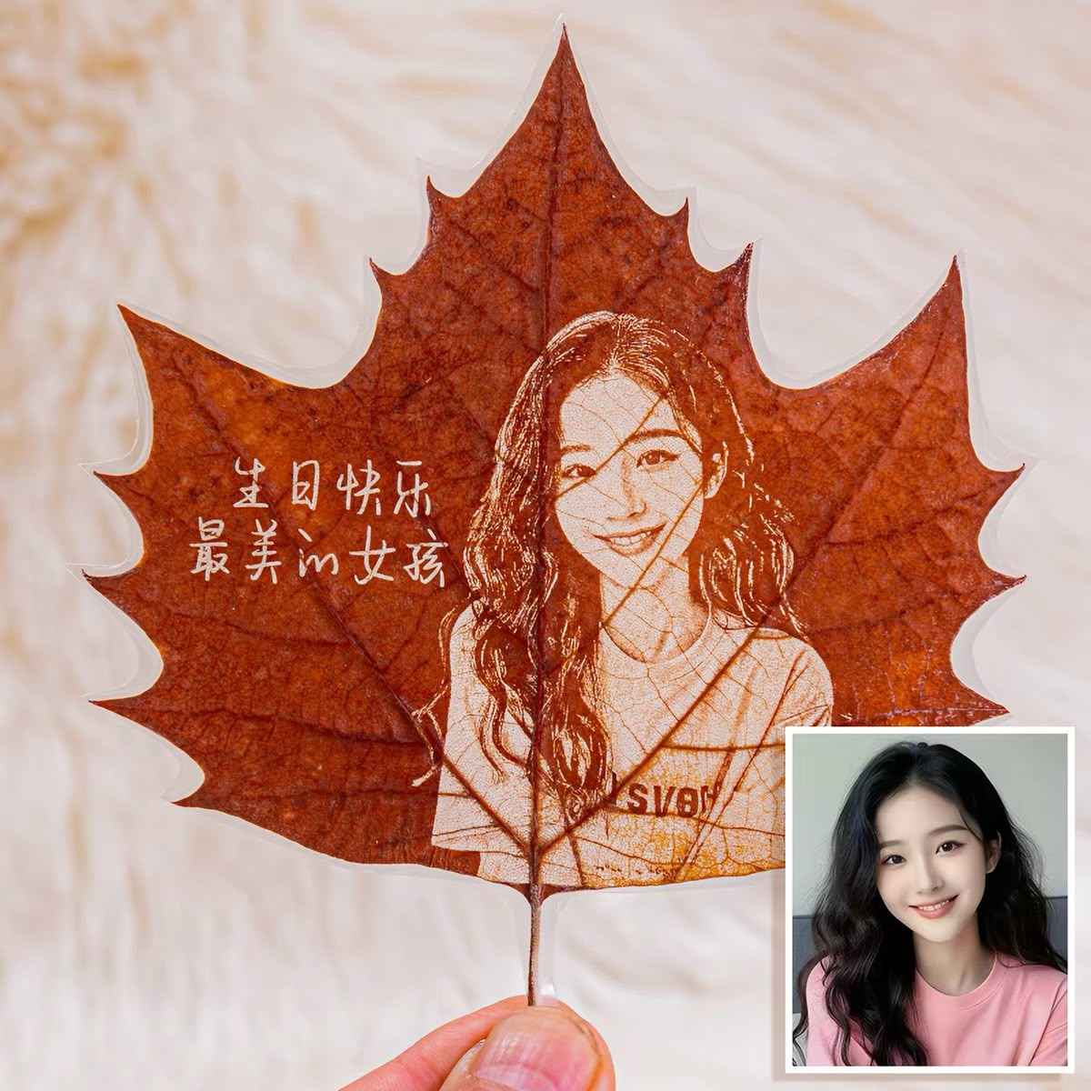 Personalized Photo on a Real Leaf – LED Light-Up Frame | Custom Nature Gift