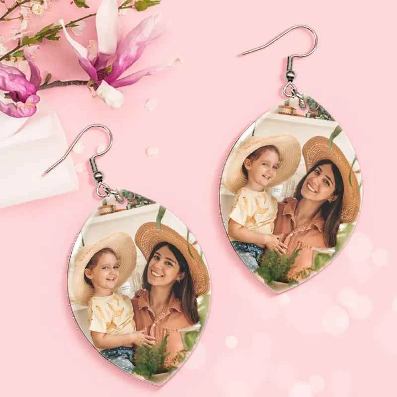 Custom Photo Acrylic Earrings Personalized Oval Earrings Gift For Mother's Day