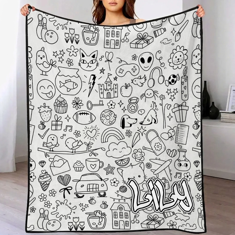 DIY Drawing & Custom Text Blanket with 24-Color Markers | Create Your Art Blanket Washable Keepsake Blanket for Kids & Adults