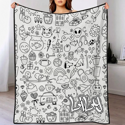 DIY Drawing & Custom Text Blanket with 24-Color Markers | Create Your Art Blanket Washable Keepsake Blanket for Kids & Adults