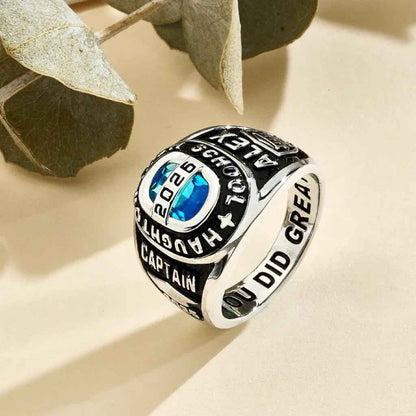 Personalized Birthstone Class Signet Ring with Engraved Symbol Name and Text Class of Graduation Gift for High School