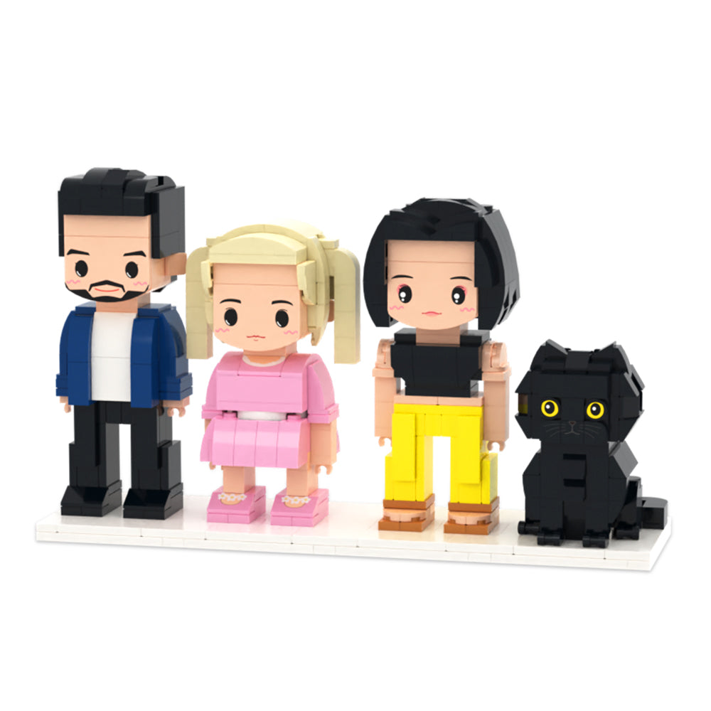 Op maat gemaakte schattige stenen figuurtjes van 3 personen en 1 kat, gepersonaliseerd jubileumcadeau, verjaardagscadeau