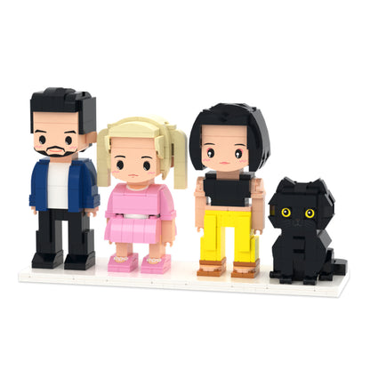 Op maat gemaakte schattige stenen figuurtjes van 3 personen en 1 kat, gepersonaliseerd jubileumcadeau, verjaardagscadeau