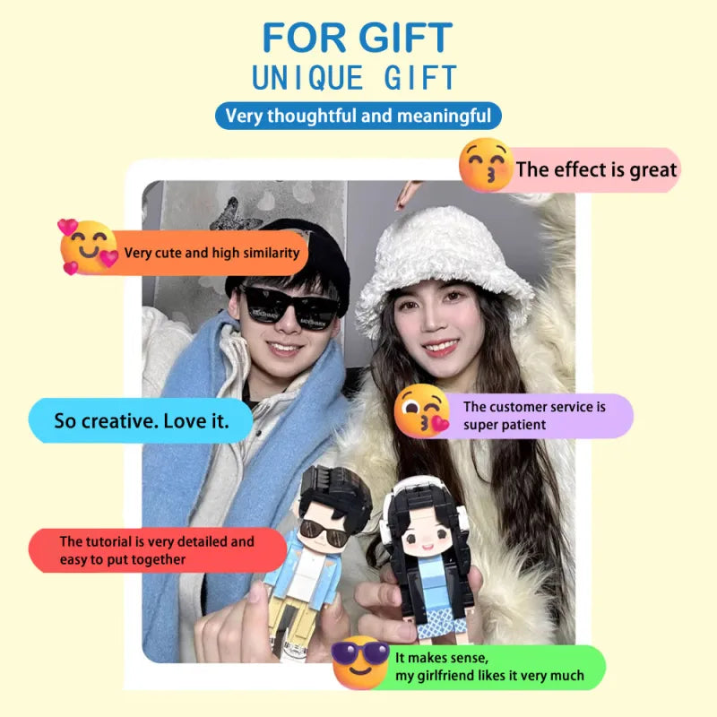 Figuras de ladrillo Duddu personalizadas de cuerpo completo para 2 personas, regalos creativos para parejas, regalo sorpresa para San Valentín o cumpleaños. 
