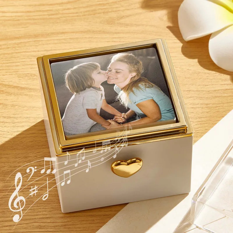 Caja de música con vela para pastel: regalo personalizado con foto y texto