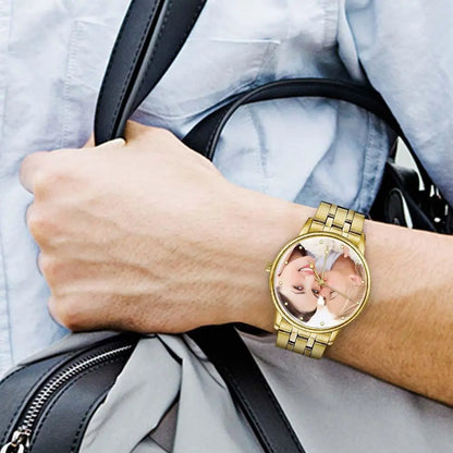 Personalized Photo Watch Unisex - Custom Engraved Text, Alloy Strap 38mm - Mini Brick Custom