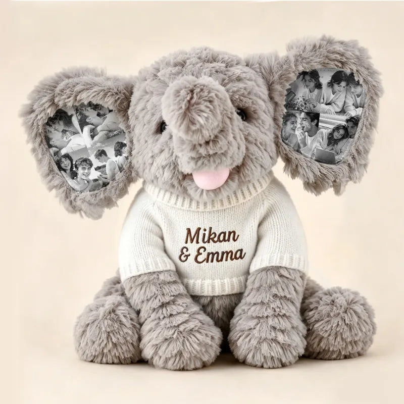 Custom Photo Elephant Plush – Personalized Ear Picture Gift