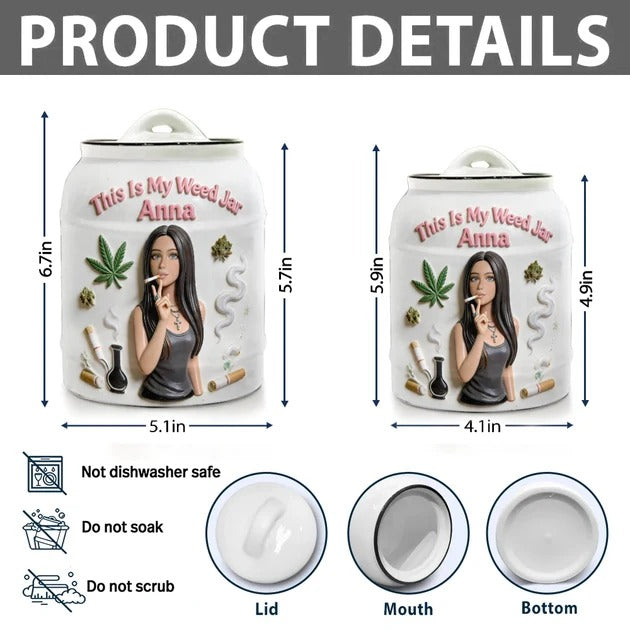 Personalized Cannabis Stash Jar – Custom Weed Storage Container with Lid, Ceramic Stash Jar Gift for Smokers