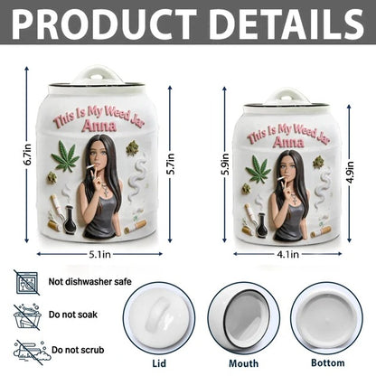 Personalized Cannabis Stash Jar – Custom Weed Storage Container with Lid, Ceramic Stash Jar Gift for Smokers