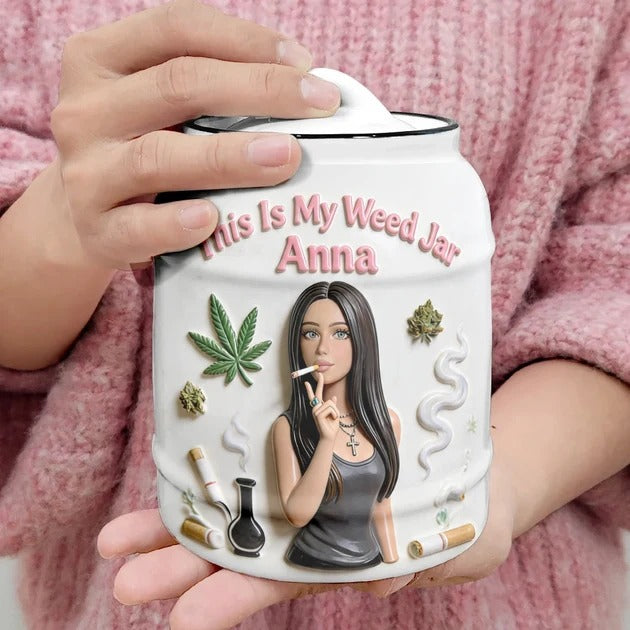 Personalized Cannabis Stash Jar – Custom Weed Storage Container with Lid, Ceramic Stash Jar Gift for Smokers