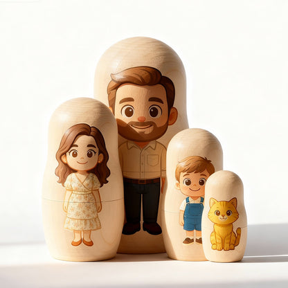 (5 Working Days Production) Personalized Family Portrait Nesting Doll with Box Custom Photo into Cartoon Style Preview Christmas Gift
