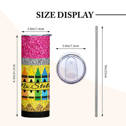 Personalized Glitter Apple Teacher Tumbler – 20oz Skinny with Lid & Straw