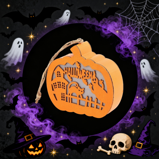Halloween Haunted House Scene Wooden Pumpkin Light 