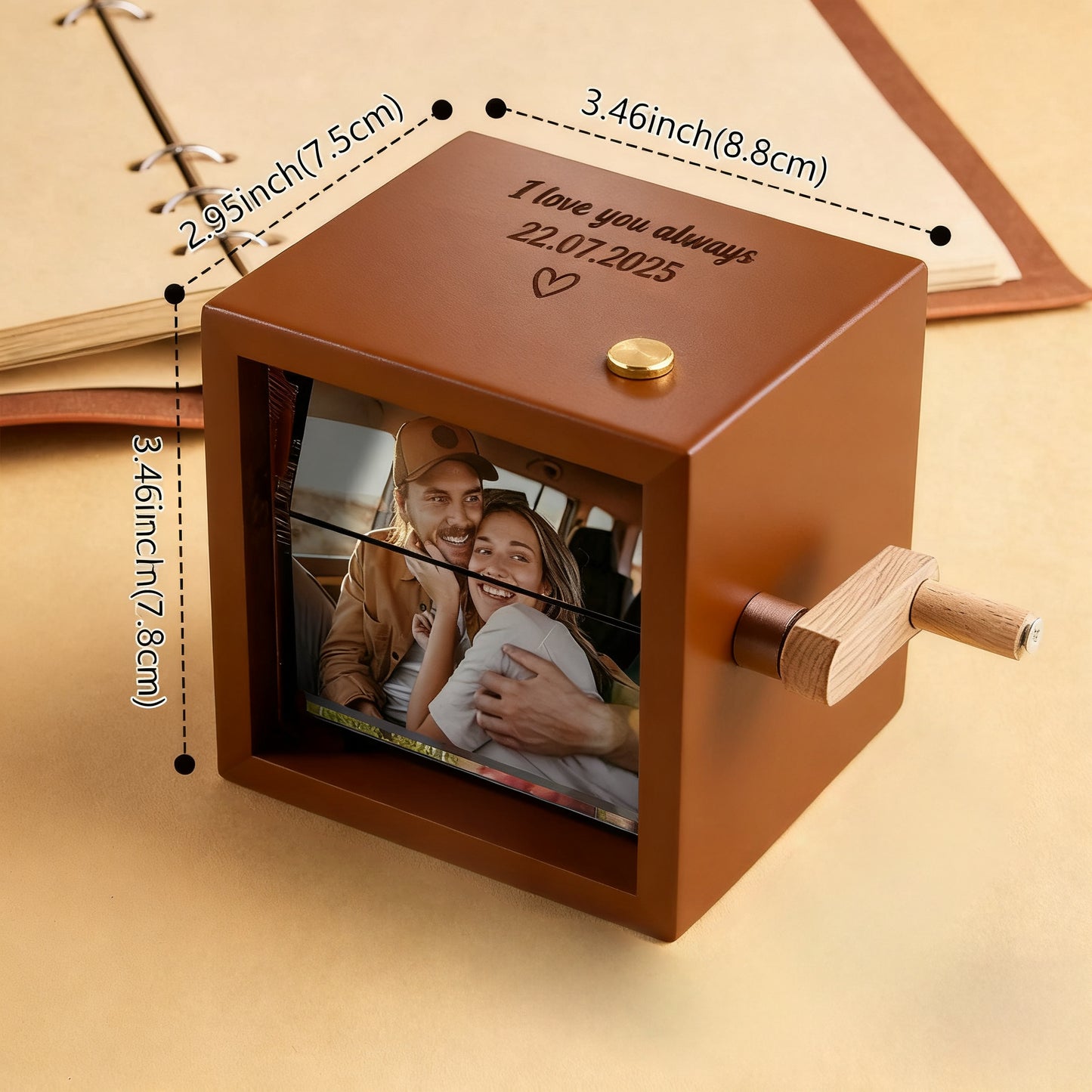 Custom Text & Photo Flipbook Frame Animation Machine without Music Detachable Photos Hand-cranked Flipbook Box with Light