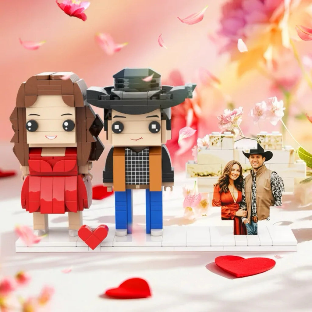Full Body Custom 2 people Brick Figure with Heart Photo 