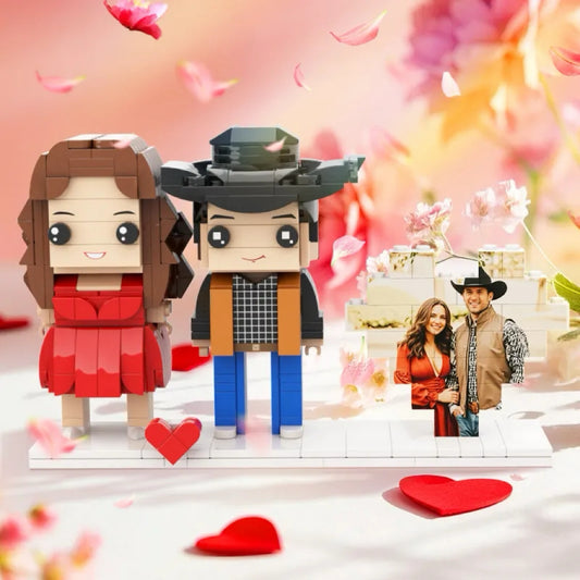 Full Body Custom 2 people Brick Figure with Heart Photo 
