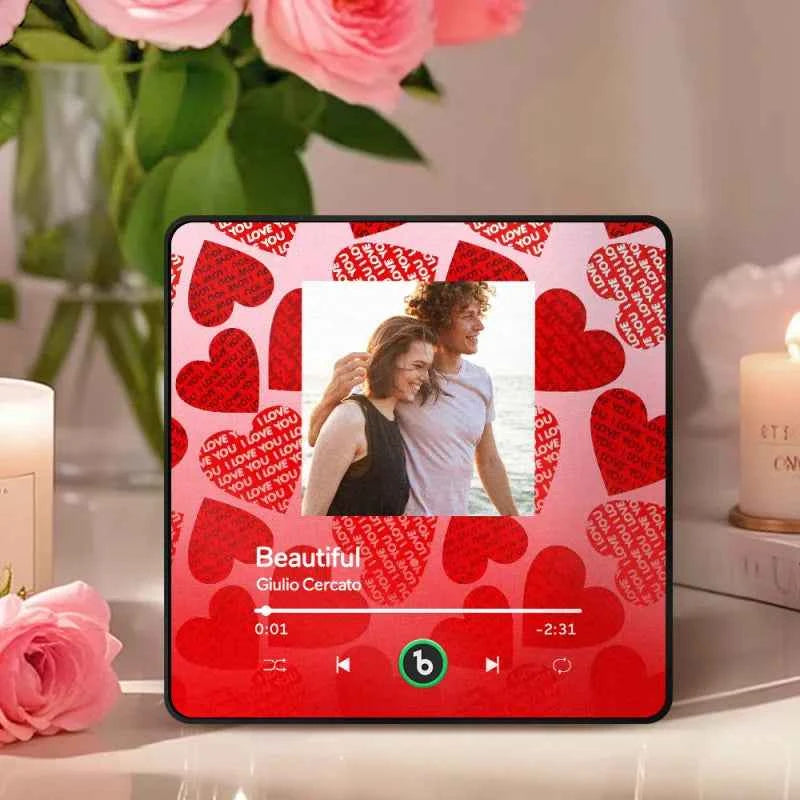 FridgeBeats Framed 4.0 Personalized Music Fridge Magnet with Red Heart Valentines Gift Music Wall Photo