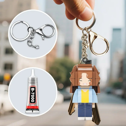 Mini Brick Figure with Engrave Text Keychain