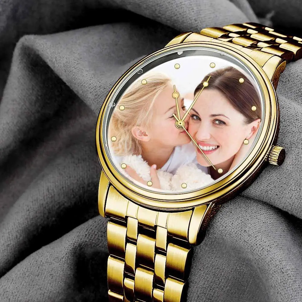 Personalized Photo Watch Unisex - Custom Engraved Text, Alloy Strap 38mm - Mini Brick Custom