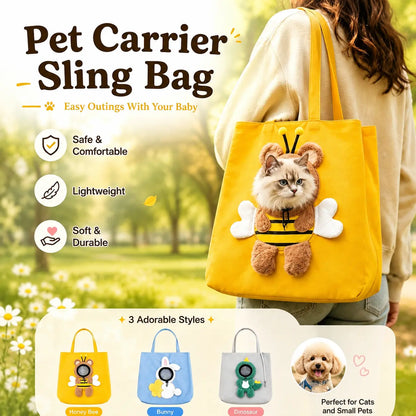 Personalized Pet Carrier Sling Bag with Custom Name | Breathable Canvas Shoulder Bag for Small Dogs & Cats