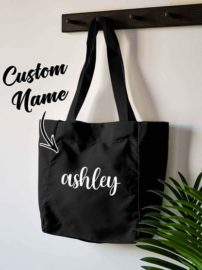 Custom Name Black Nylon-Polyester Tote Bag – Birthday & Back-to-School Gift