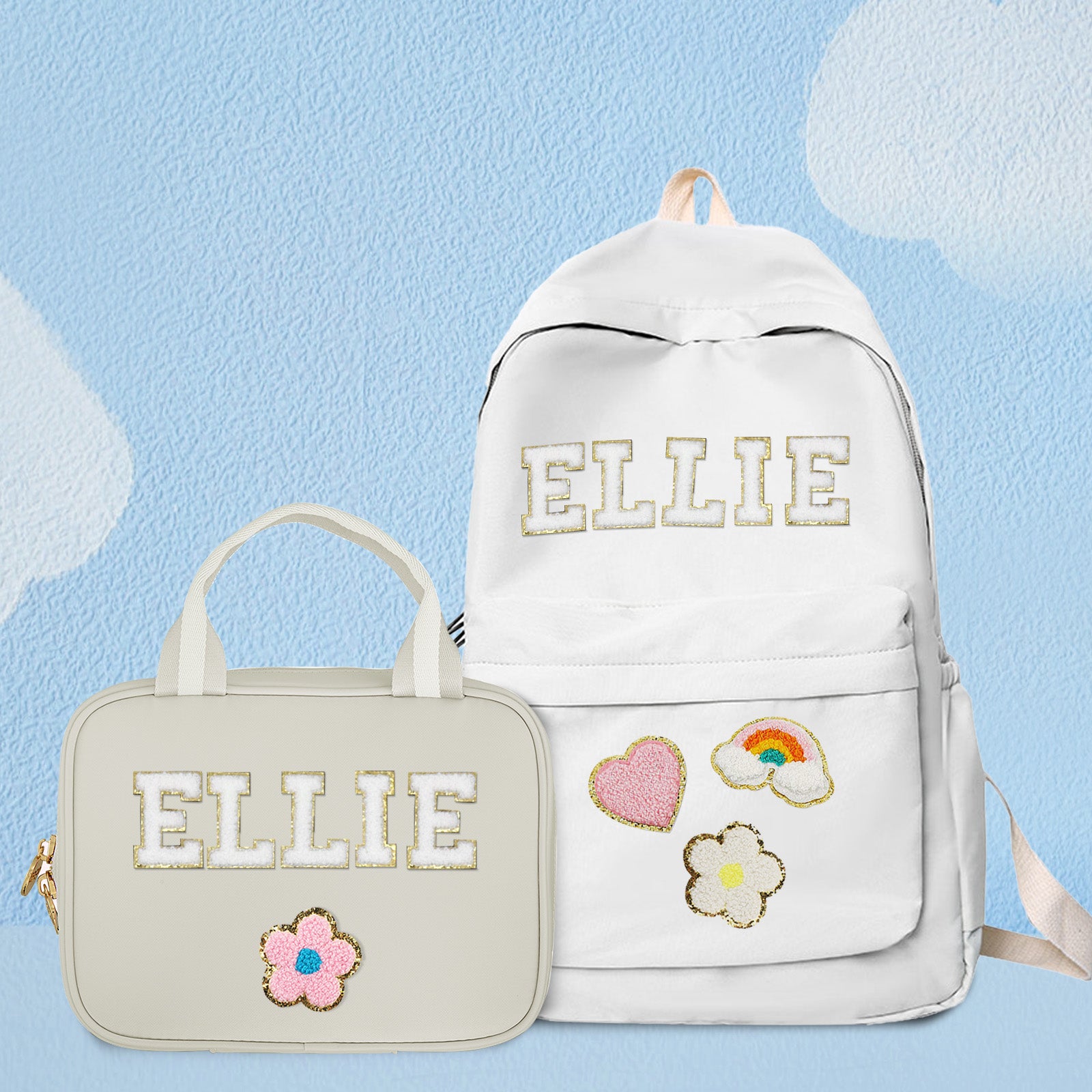 Personalized MadeMine kids' backpack with custom name design, featuring adjustable straps and colorful print for school.