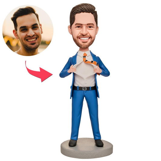 Figuras cabezonas personalizadas de hombre de negocios con texto grabado