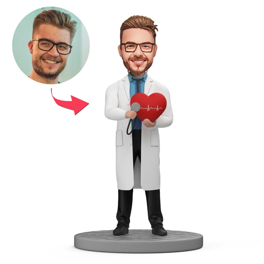 Cabezones de médico personalizados: cardiólogo con un corazón rojo