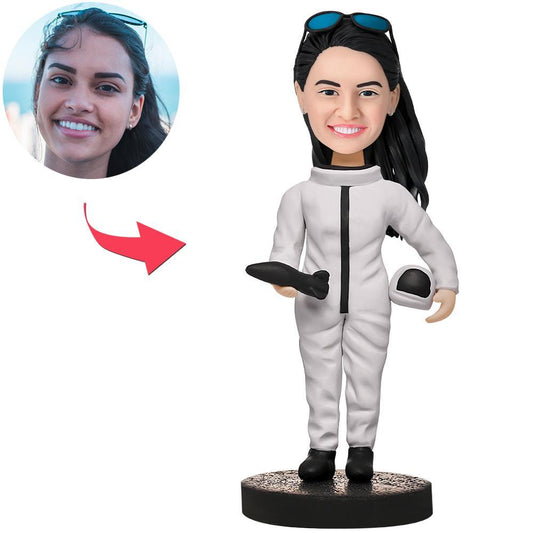 Vrouwelijke astronaut, op maat gemaakte bobblehead met gegraveerde tekst