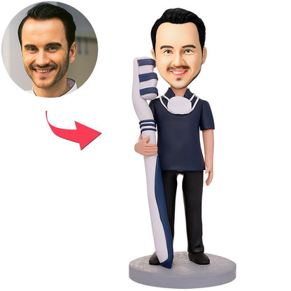 Mannelijke tandarts met een tandenborstel - gepersonaliseerde bobbleheads met gegraveerde tekst