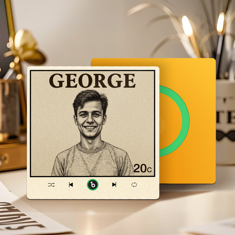 FridgeBeats Frameless 4.0 Custom Portrait Vintage Stamp Music Fridge Magnet Personalized Photo Name Postage Stamp Music Fridge Magnet