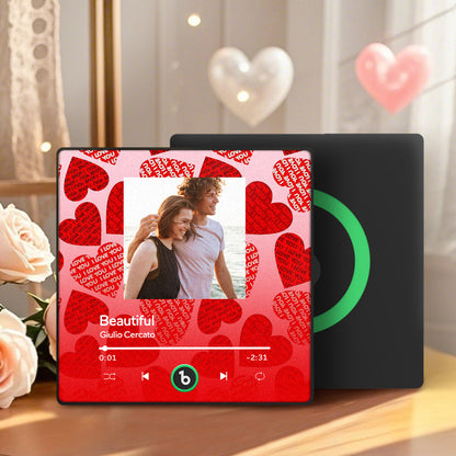 Imán para nevera con música personalizada FridgeBeats 4.0 enmarcado con corazón rojo, regalo de San Valentín, foto musical de pared