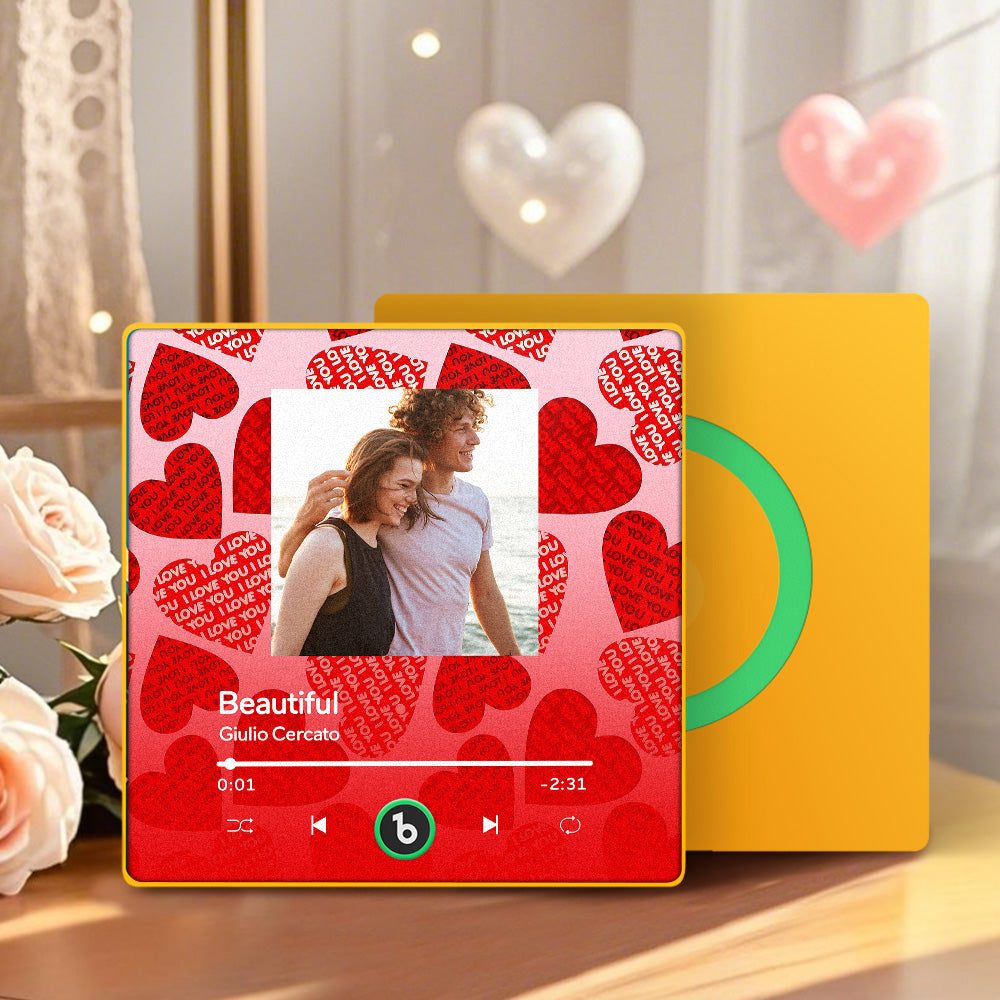 Imán para nevera con música personalizada FridgeBeats 4.0 enmarcado con corazón rojo, regalo de San Valentín, foto musical de pared