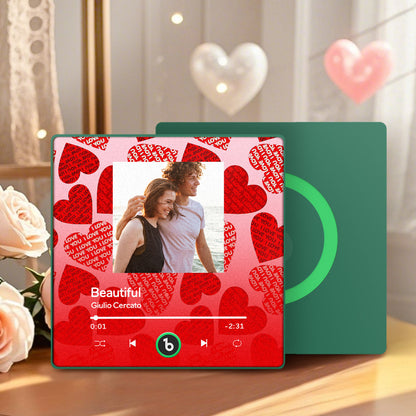 Imán para nevera con música personalizada FridgeBeats 4.0 enmarcado con corazón rojo, regalo de San Valentín, foto musical de pared