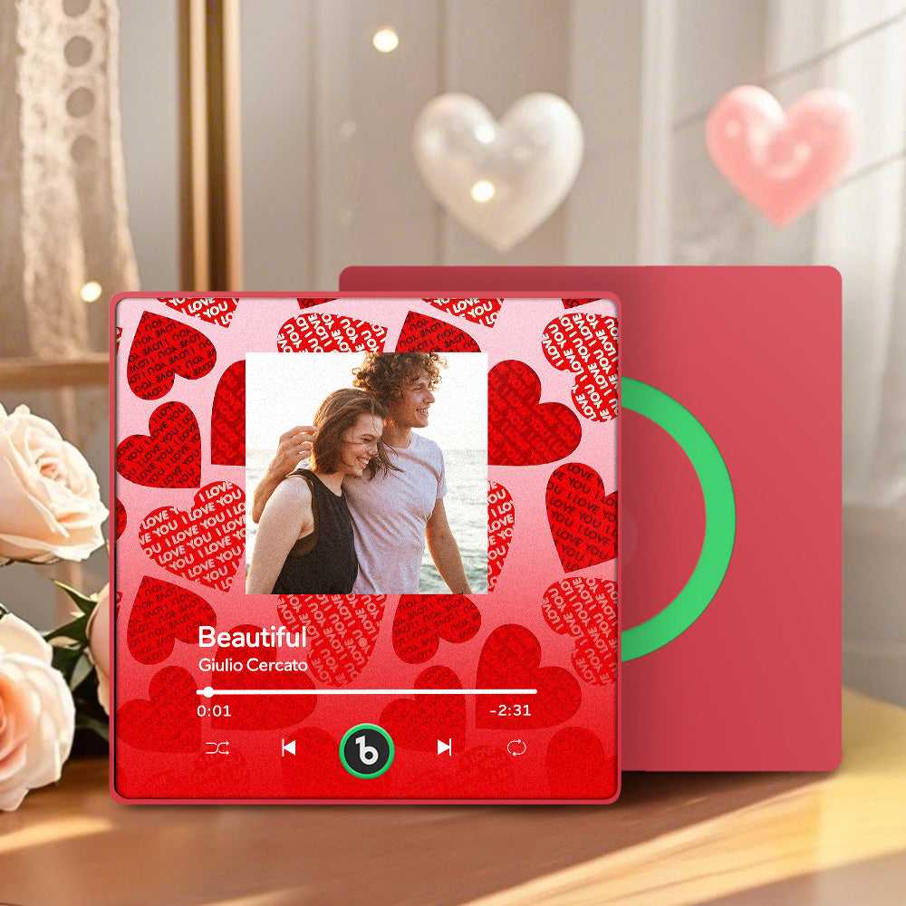 Imán para nevera con música personalizada FridgeBeats 4.0 enmarcado con corazón rojo, regalo de San Valentín, foto musical de pared