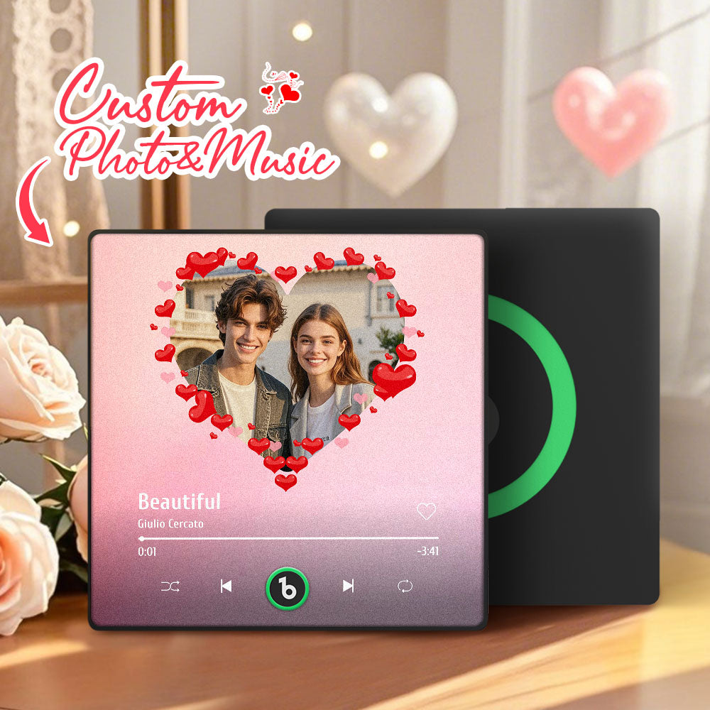 FridgeBeats Framed 4.0 Personalized Heart Style Photo Music Fridge Magnet Valentines Gift Album Fridge