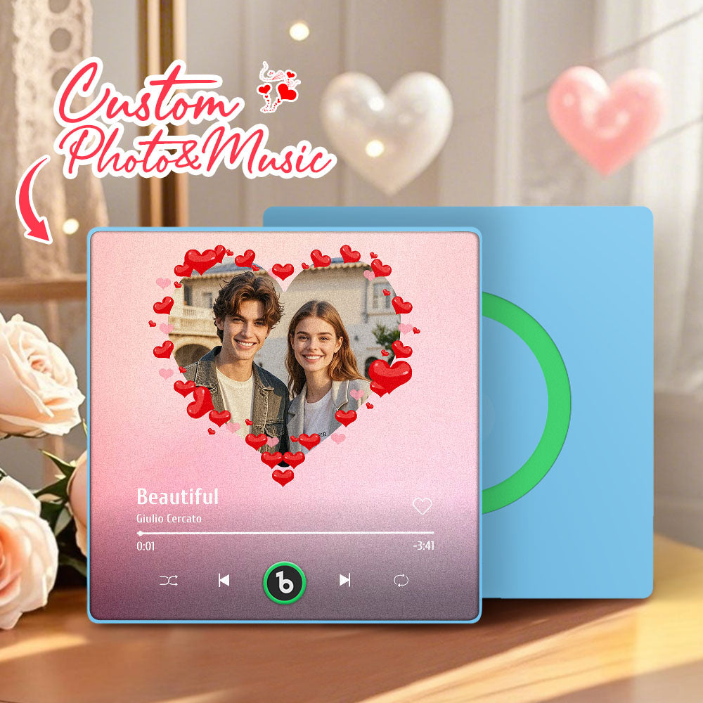 FridgeBeats Framed 4.0 Personalized Heart Style Photo Music Fridge Magnet Valentines Gift Album Fridge