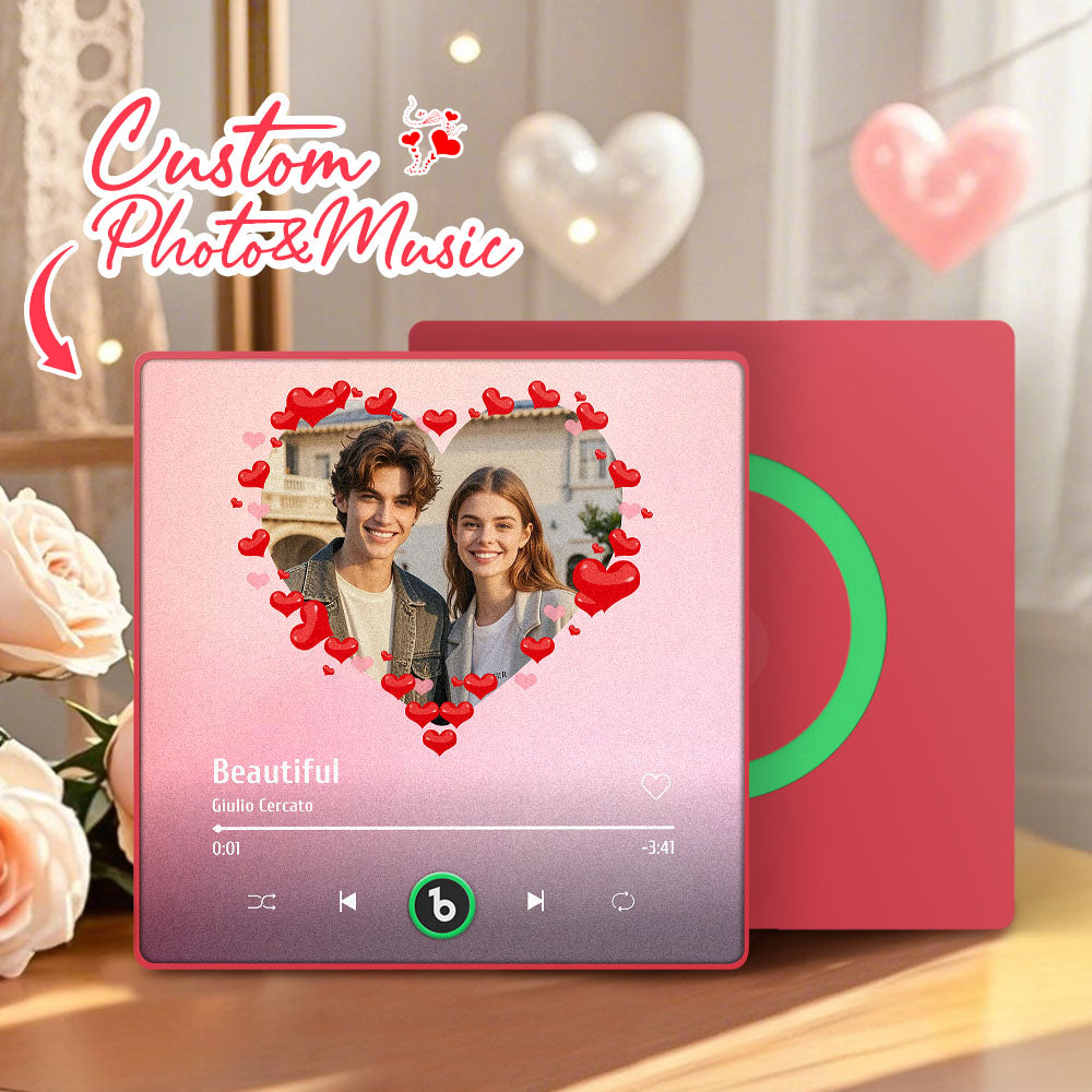 FridgeBeats Framed 4.0 Personalized Heart Style Photo Music Fridge Magnet Valentines Gift Album Fridge