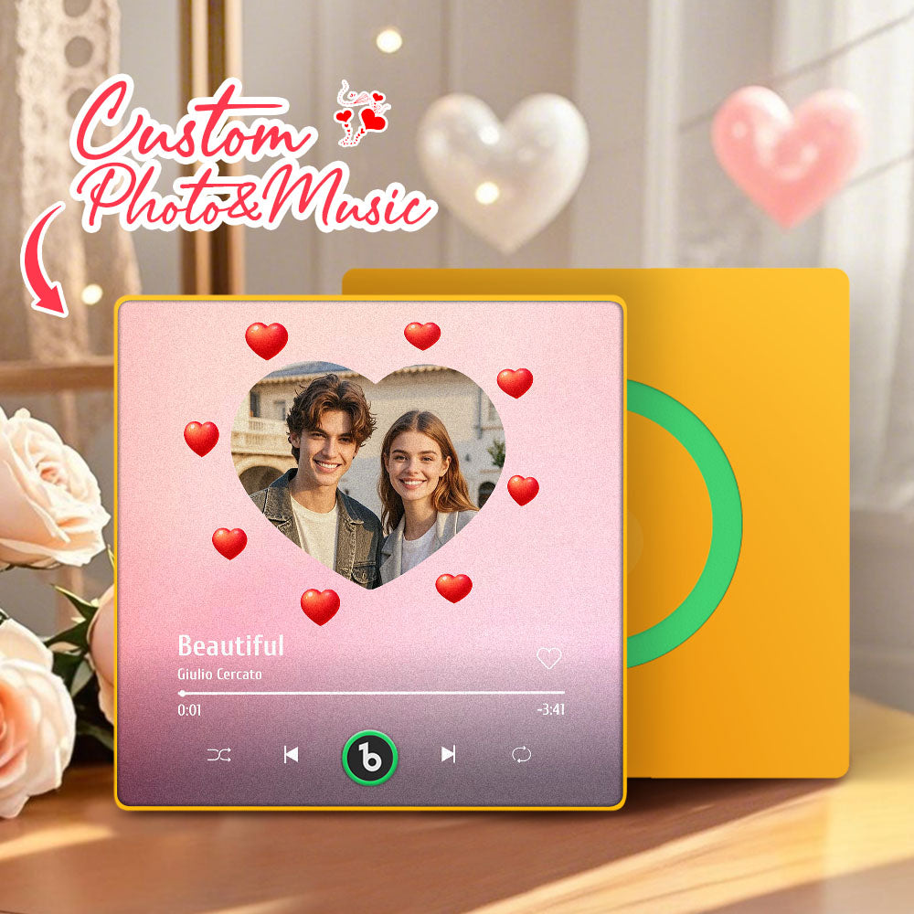 FridgeBeats Framed 4.0 Gepersonaliseerde Muziek Koelkastmagneet Hartvormig Valentijnscadeau Album Koelkastmagneet