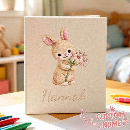 Personalized Linen Baby Memory Book – Embroidered Style Newborn Keepsake Album