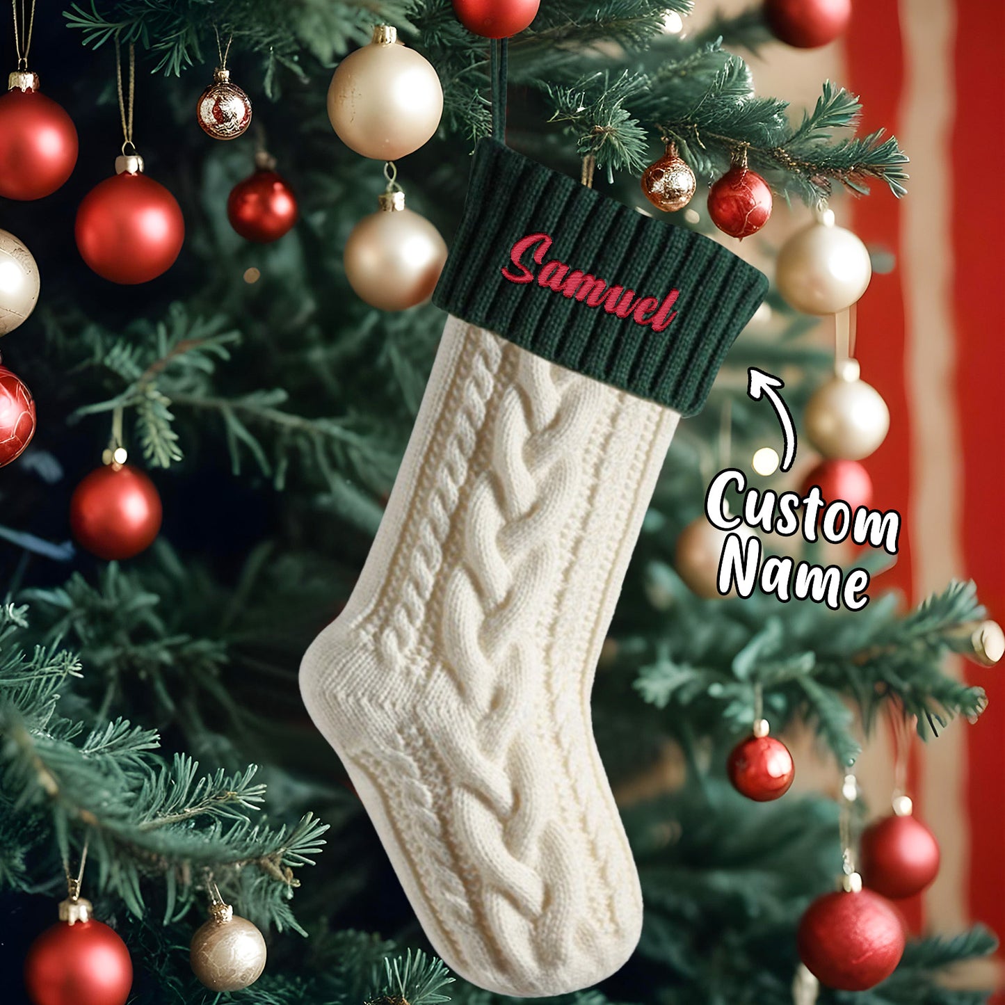 Personalized Knitted Christmas Stocking Ornament with Custom Name 2