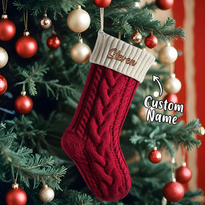 Personalized Knitted Christmas Stocking Ornament with Custom Name 3