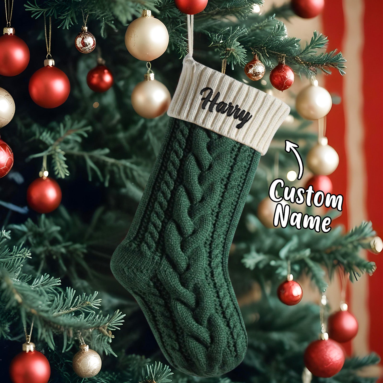 Personalized Knitted Christmas Stocking Ornament with Custom Name 4